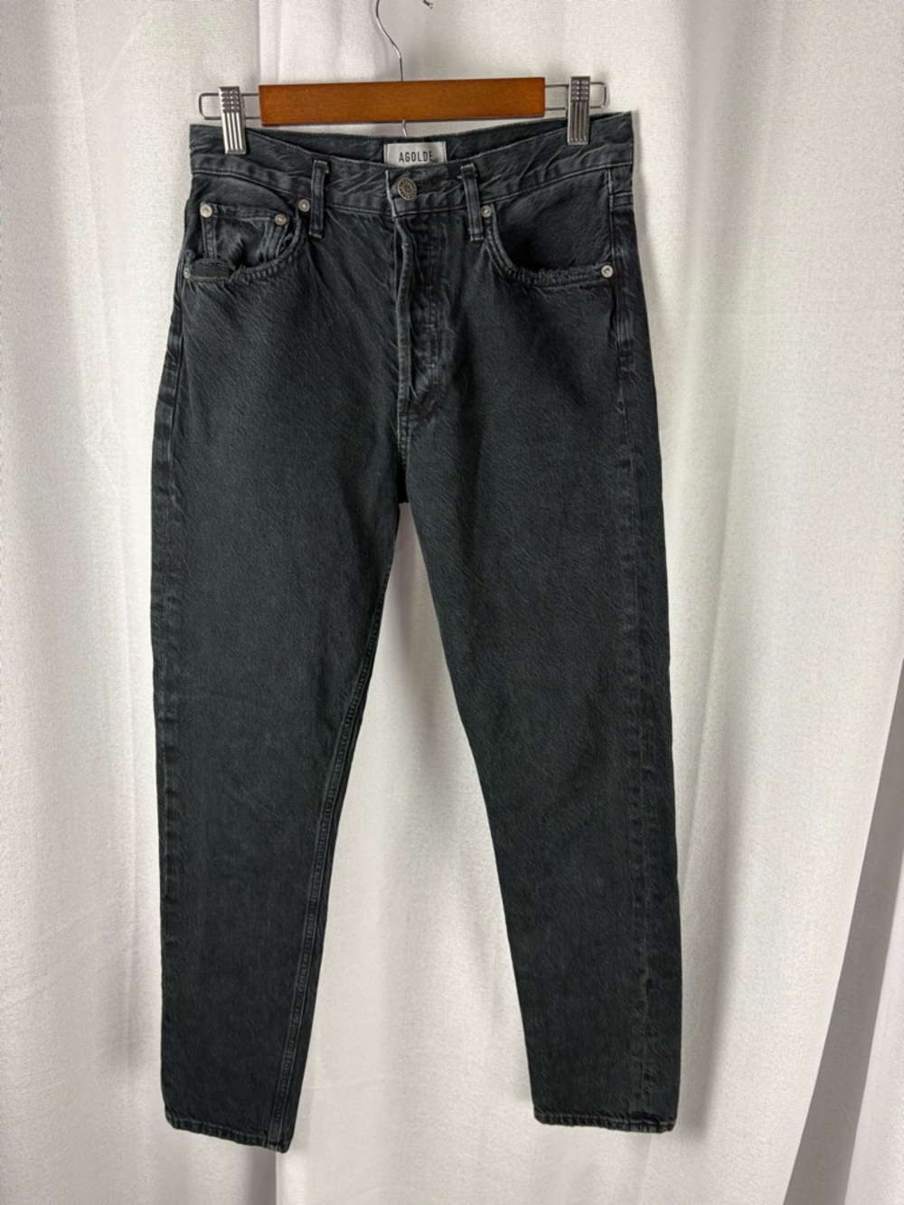 Agolde Jamie Organic Cotton Distressed 26 Black Jeans Button Fly EUC